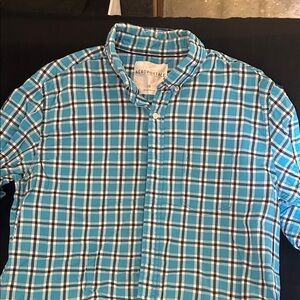 Aeropostale Men's Turquoise Plaid Button Down Shirt